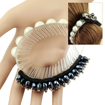 Comb Style Bun Wrap with Crystals Piece Black